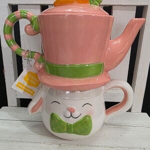 Adorable Easter Dottie Bunny Teapot and Mug set.